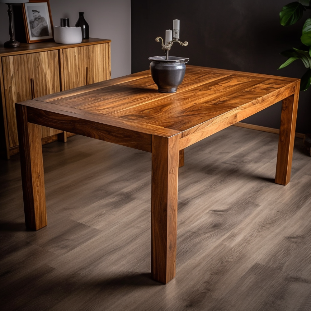 woody solid wood rectangular dining table in the style of tamro e9242918 1dfa 4bde 8151 ee1f015d01e8