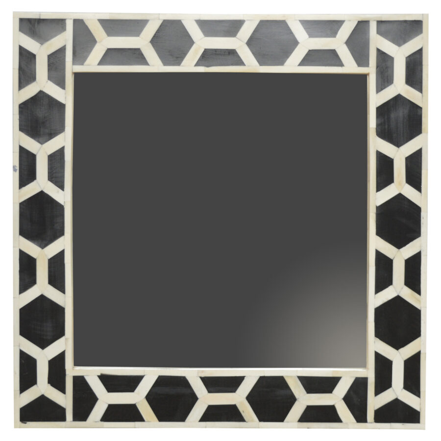 square mirror frame with bone inlay pattern