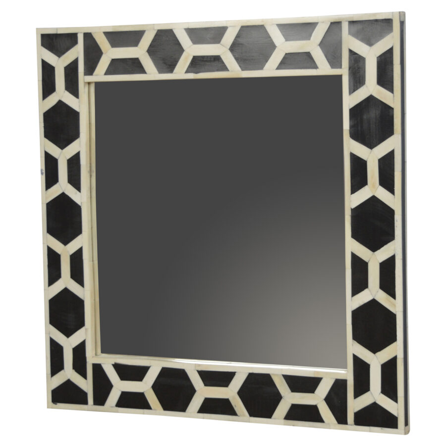 square mirror frame with bone inlay pattern