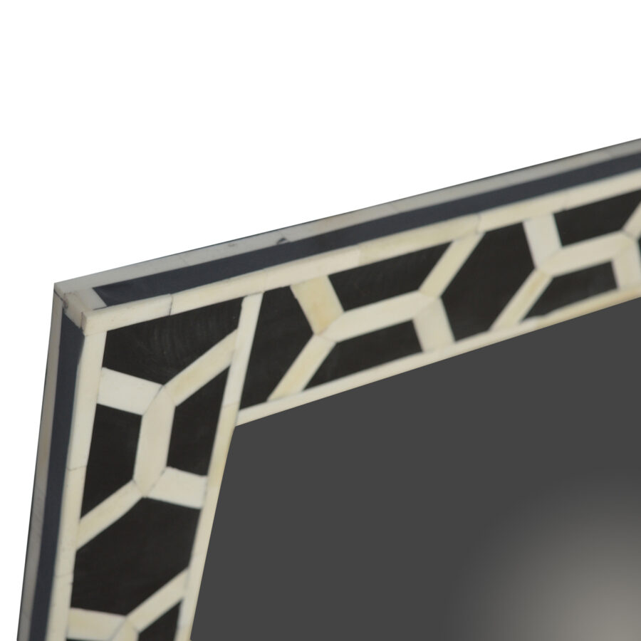 marco de espejo cuadrado con diseño de incrustaciones de hueso