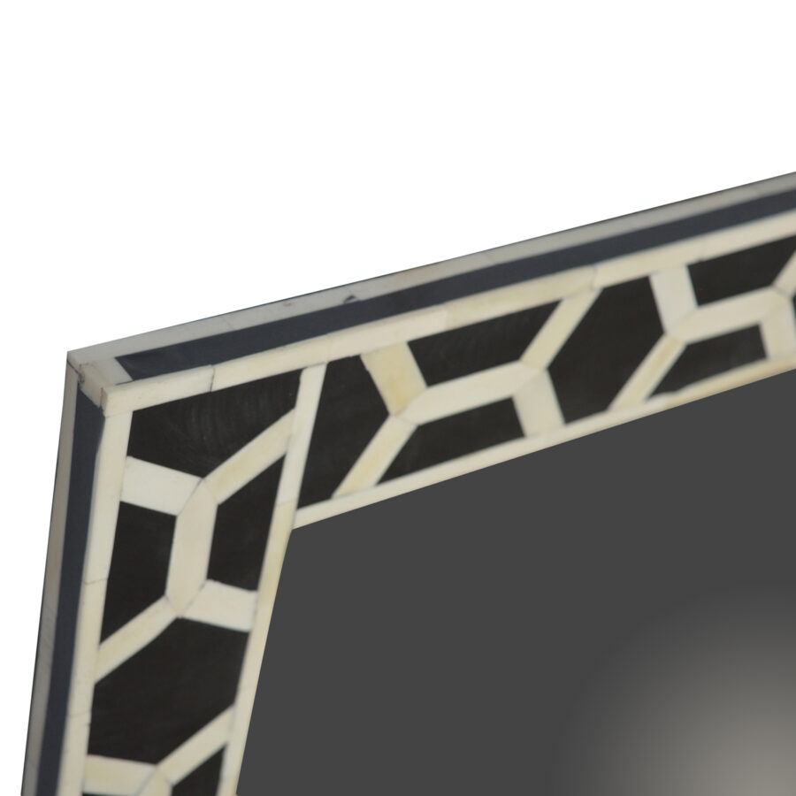 square mirror frame with bone inlay pattern