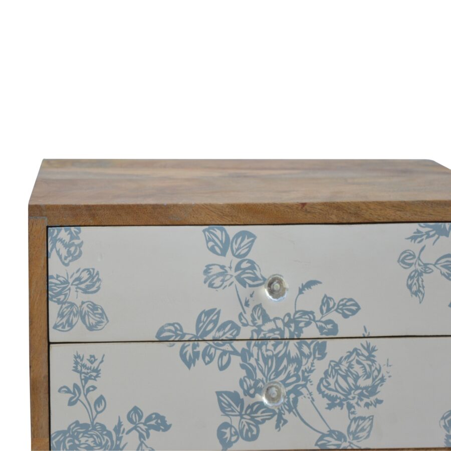Blue Floral Screen Printed Bedside - Image 4