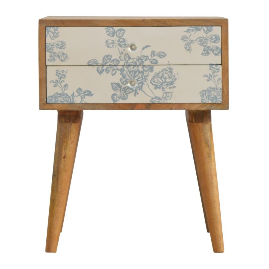 Blue Floral Screen Printed Bedside