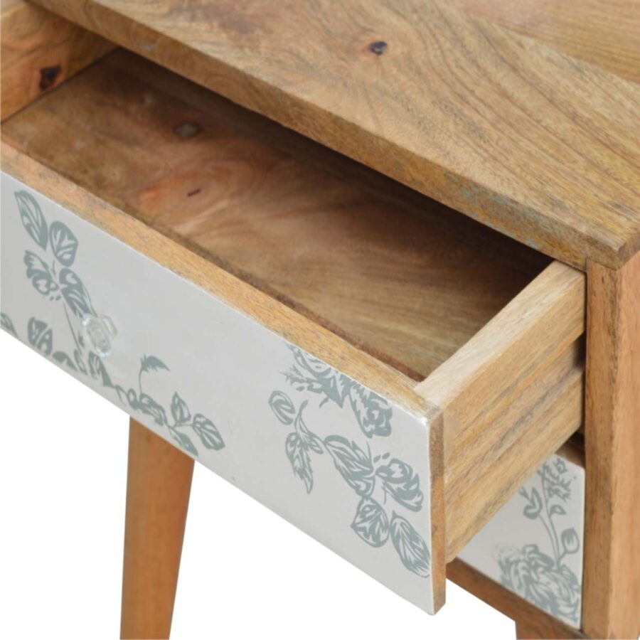 Green Floral Screen Printed Bedside - Image 4