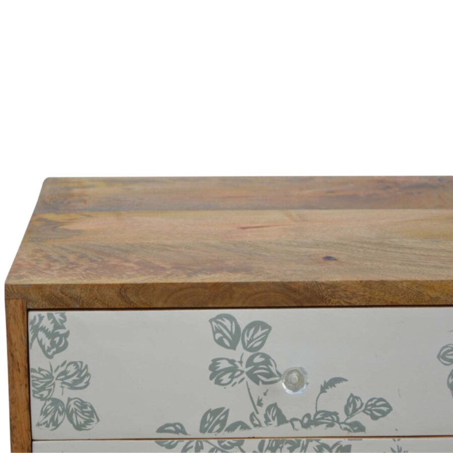 Green Floral Screen Printed Bedside - Image 5