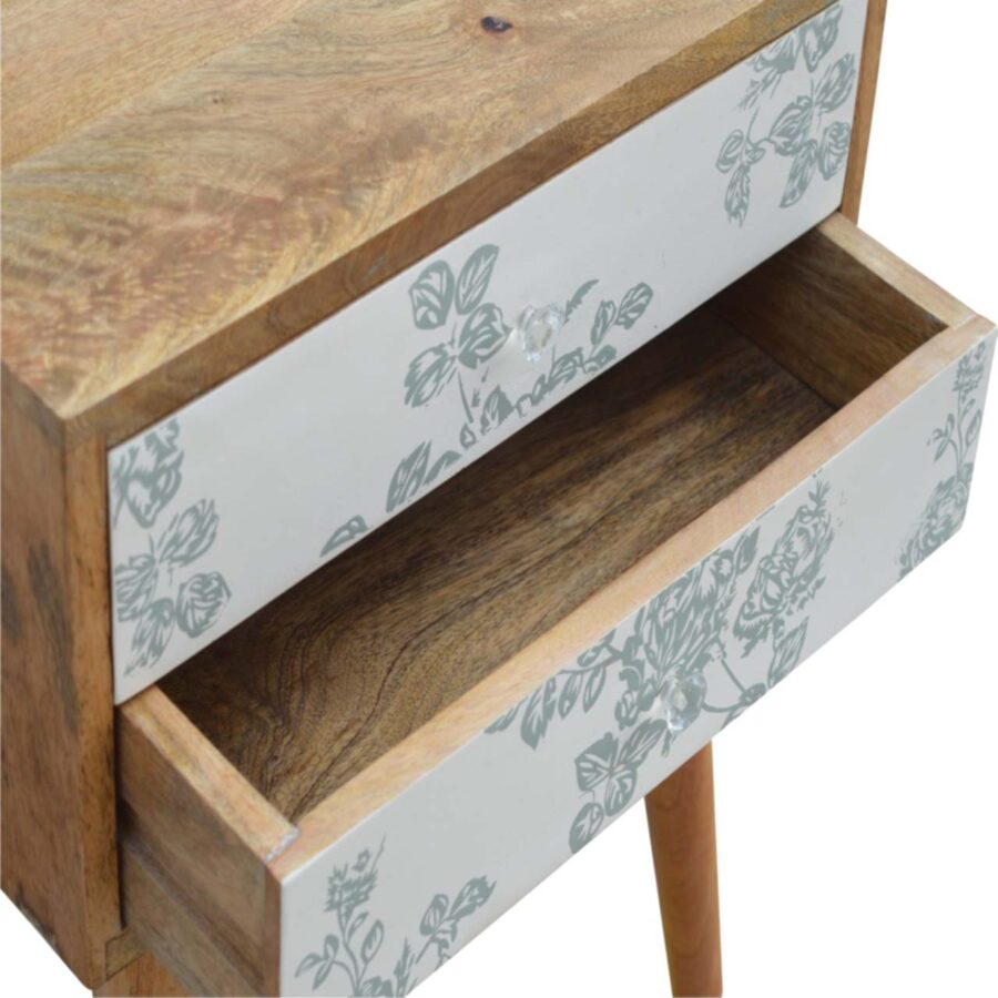 Green Floral Screen Printed Bedside - Image 6