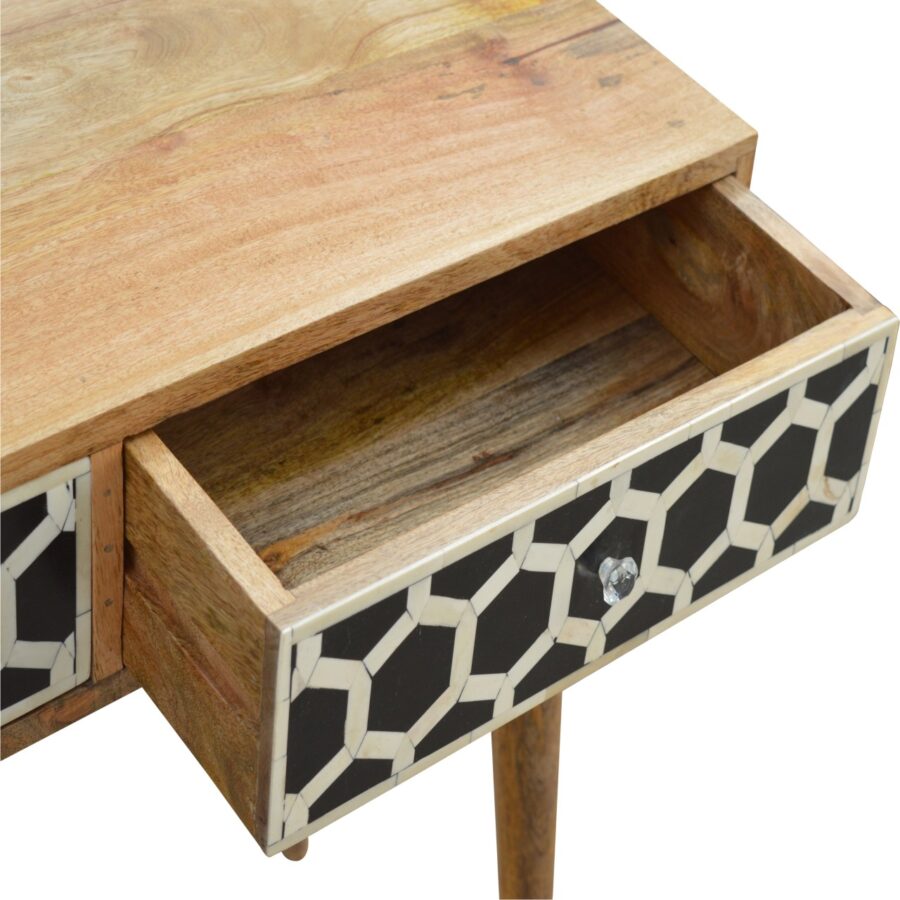 Table console avec incrustation d'os