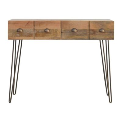 Solid Wood 2 Drawers Console Table with Iron Base