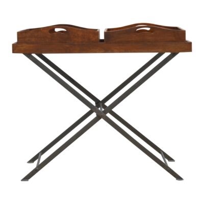 Industrial Butler Tray with Metal Cross Legs and 2 Wooden Trays