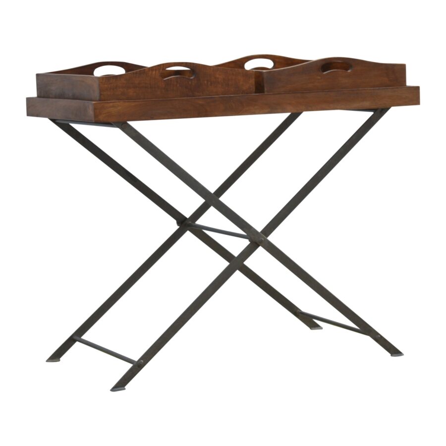 Industrial Butler Tray with Metal Cross Legs and 2 Wooden Trays