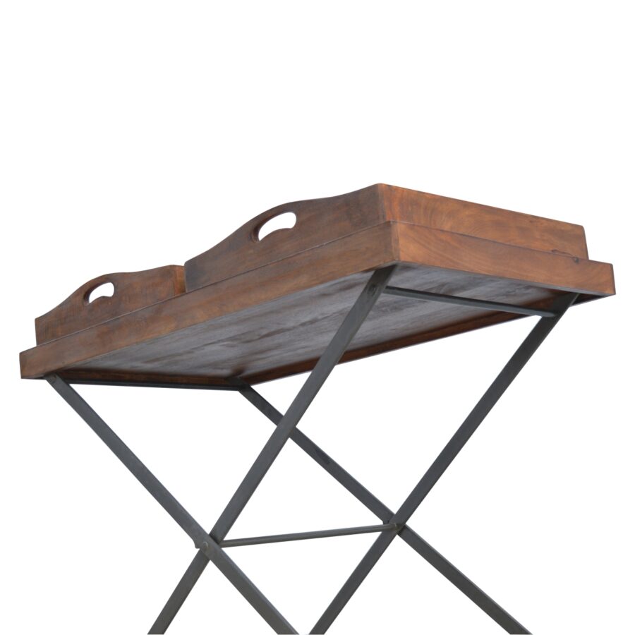 Industrial Butler Tray with Metal Cross Legs and 2 Wooden Trays