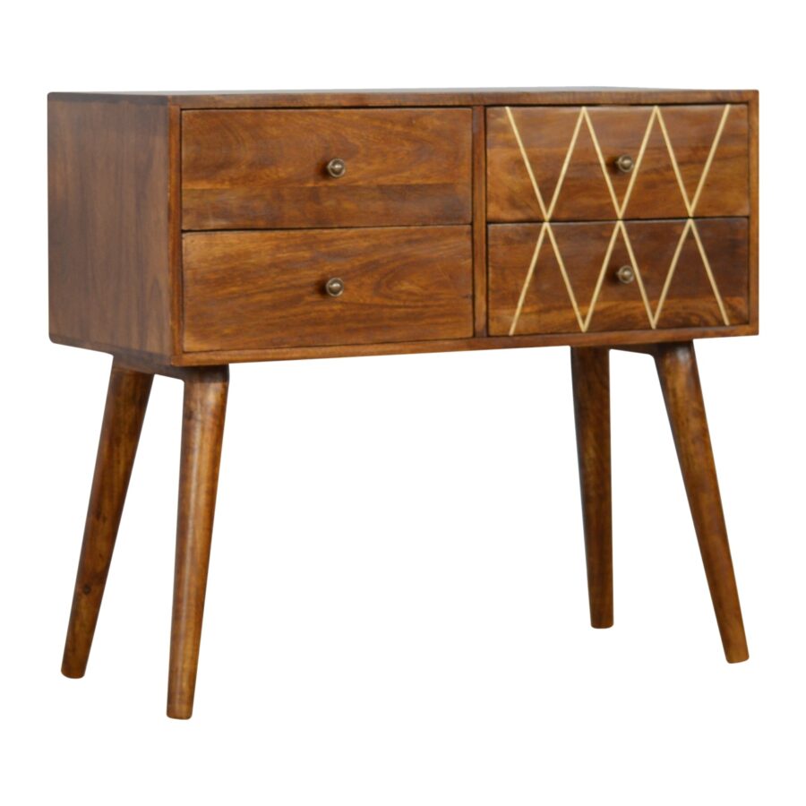 Geometric Brass Inlay 4 Drawer Console Table