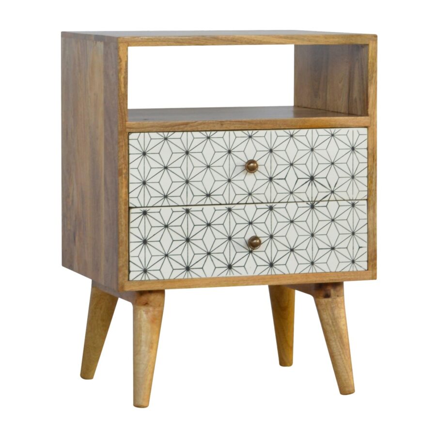 Geometric Screen Printed Bedside with Open Slot