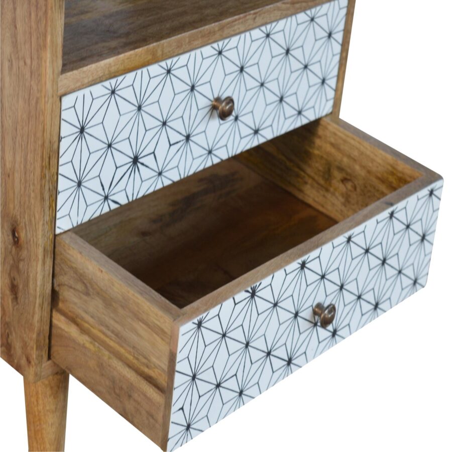 Geometric Screen Printed Bedside with Open Slot