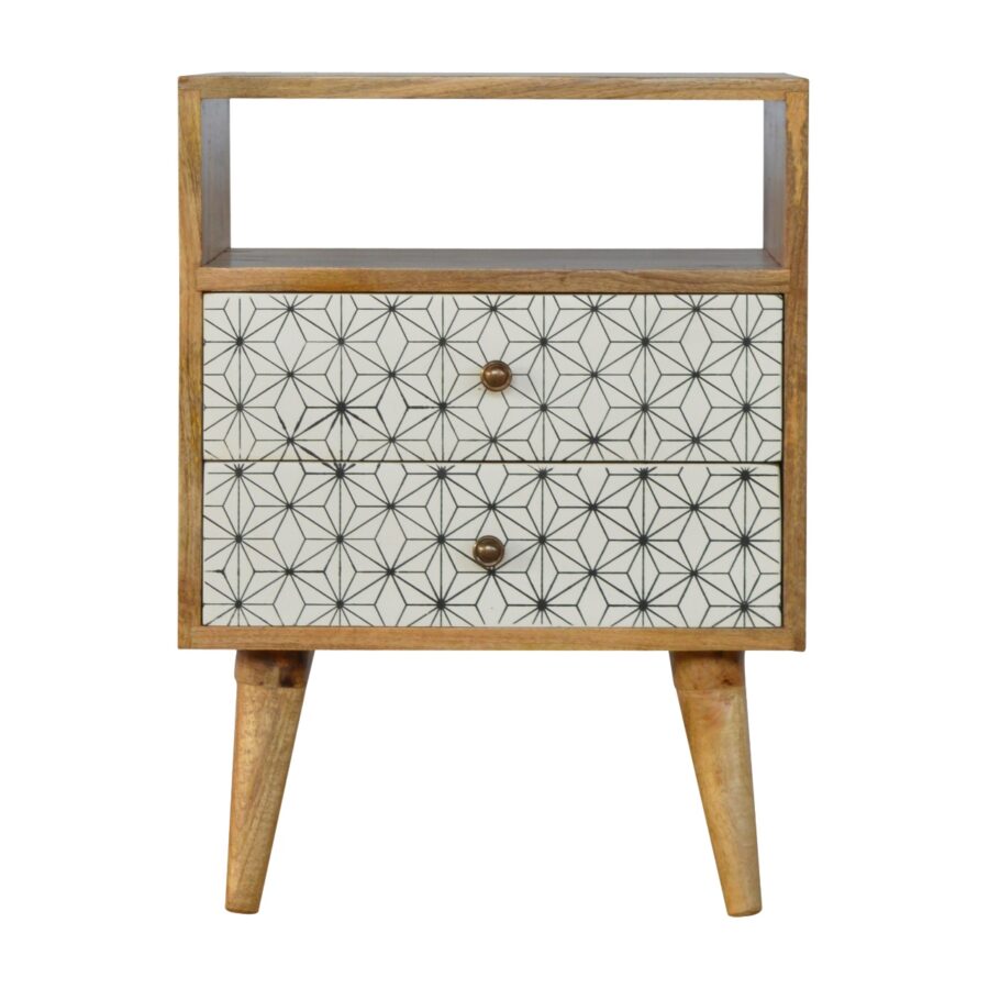 Geometric Screen Printed Bedside with Open Slot