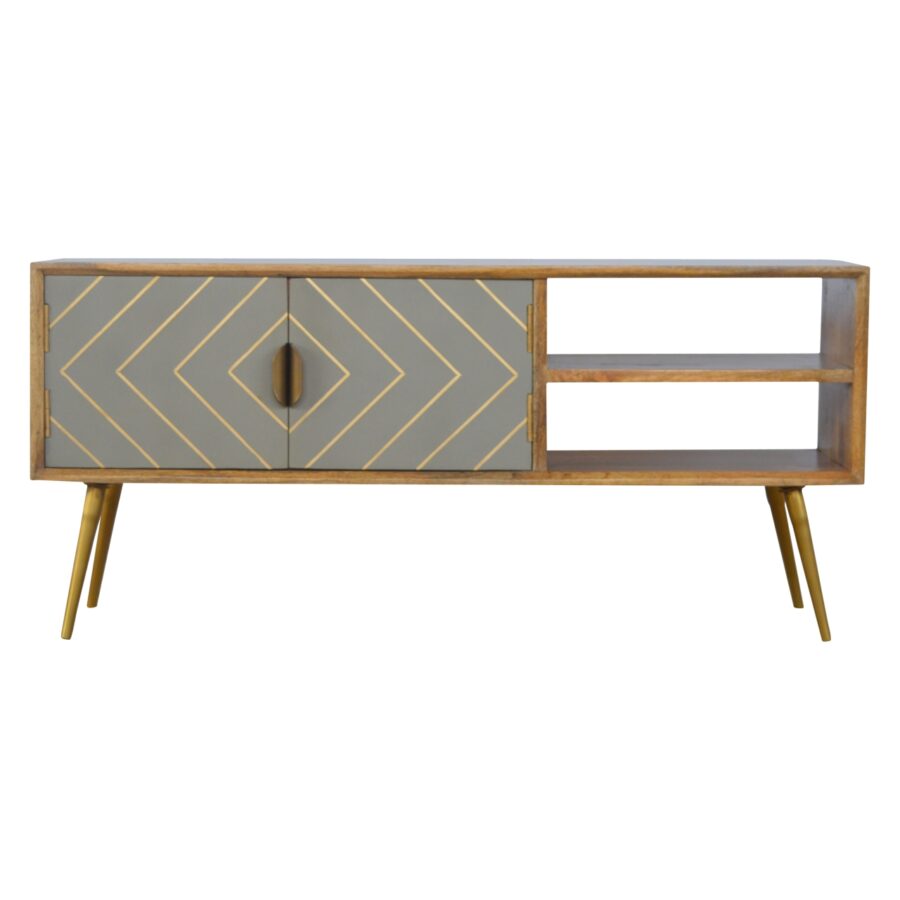 Sleek Cement Brass Inlay Media Unit