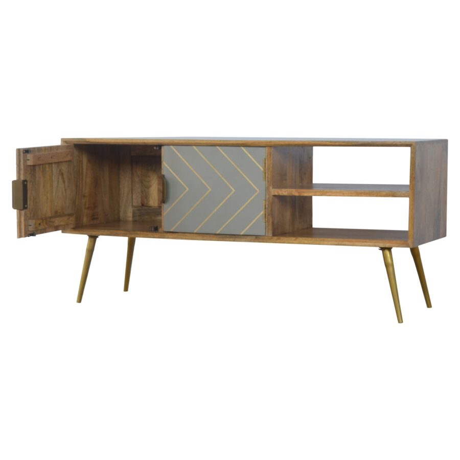 Sleek Cement Brass Inlay Media Unit