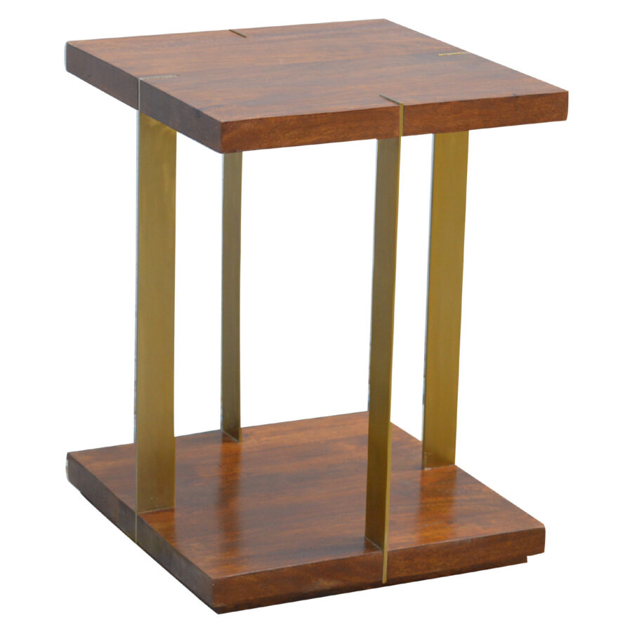 Open Chestnut End Table with 4 Gold Panels