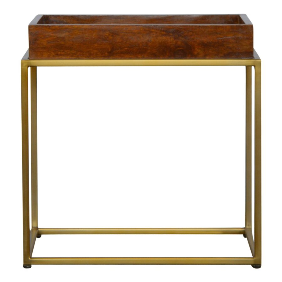 Chestnut Butler Tray Table with Gold Base
