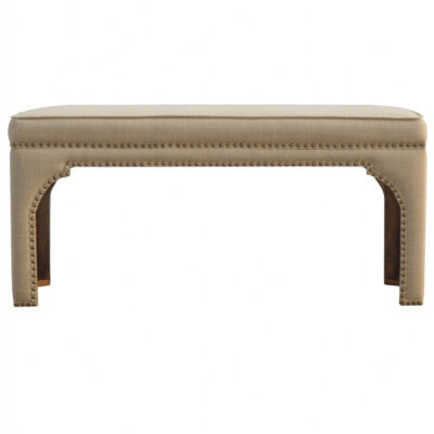 Mango Wood Occasional Bench Upholstered in Mud Linen