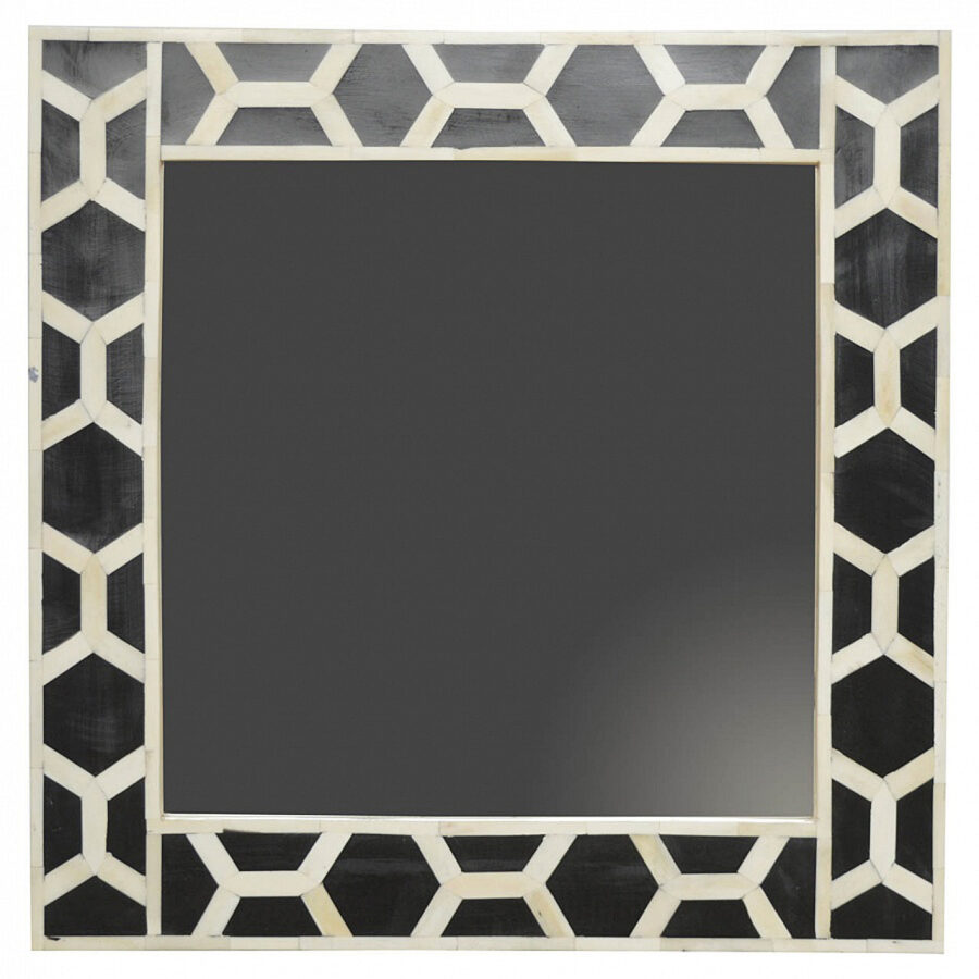 Square Mirror Frame with Bone Inlay Pattern