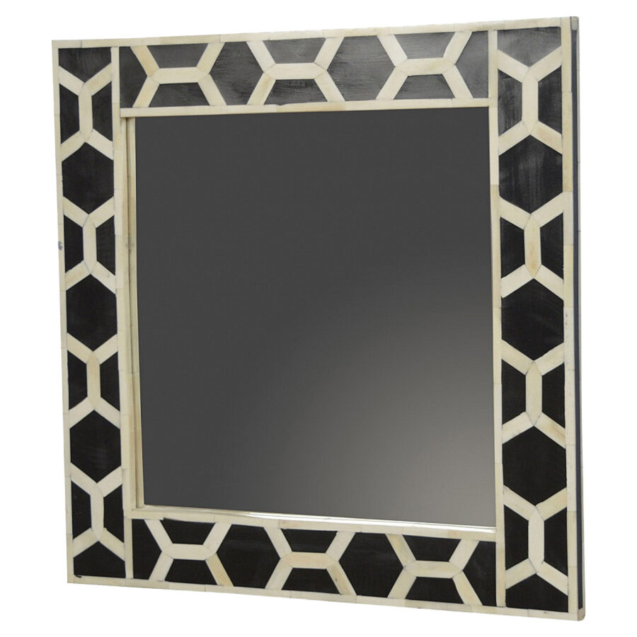 Square Mirror Frame with Bone Inlay Pattern