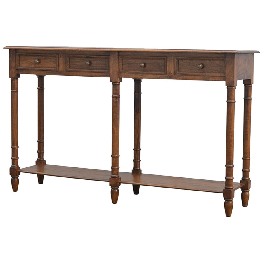 Mango Wood 4 Drawer Hallway Console Table with Turned Feet