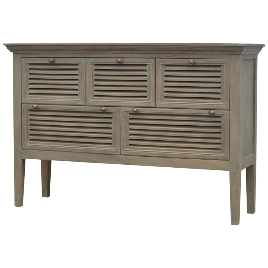 Grey Wash Buffet with 5 Shutter Front Drawers