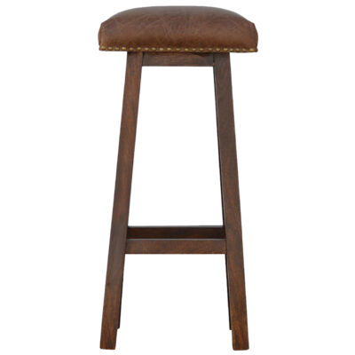 Tabouret de bar en cuir de buffle avec clous en laiton