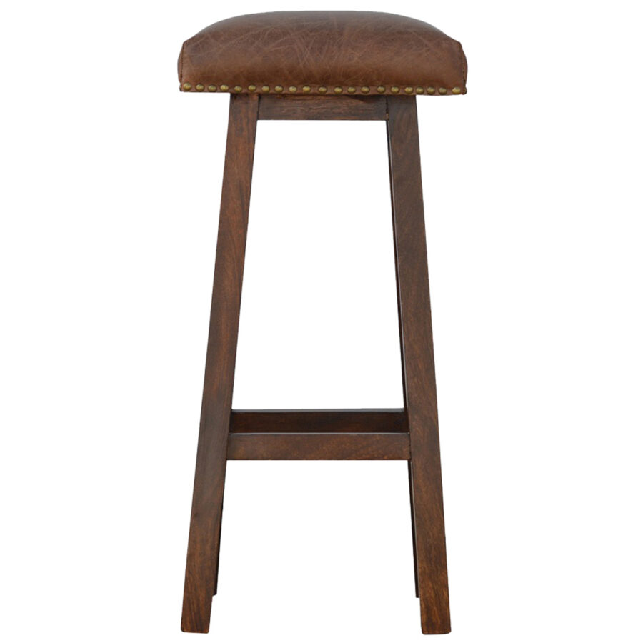 Tabouret de bar en cuir de buffle avec clous en laiton