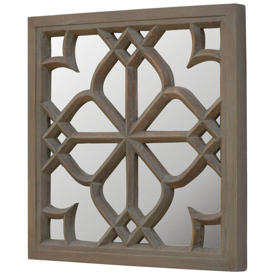 Solid Mango Wood Floral Pattern Mirror