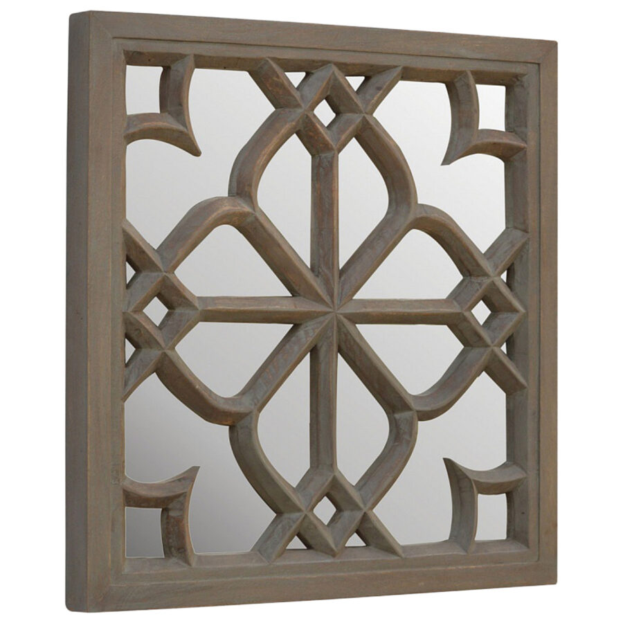 Solid Mango Wood Floral Pattern Mirror