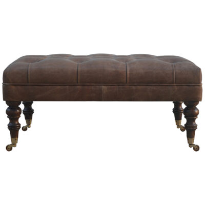 Buffalo Leather Ottoman with Castor Legs