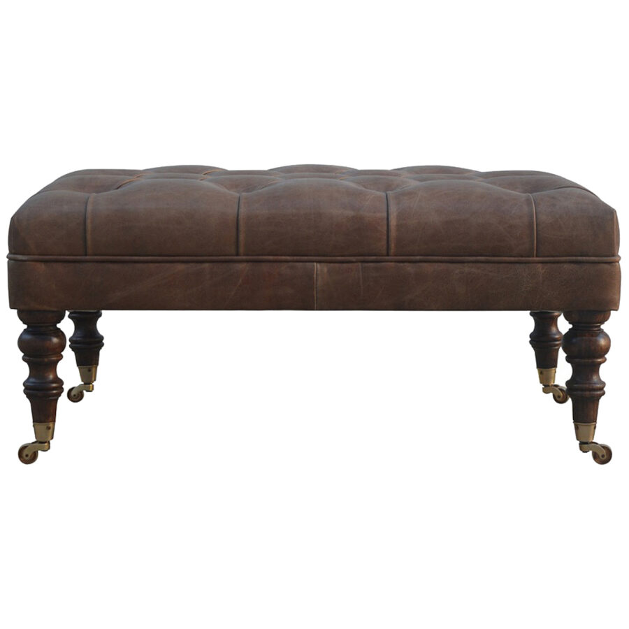 Buffalo Leather Ottoman with Castor Legs