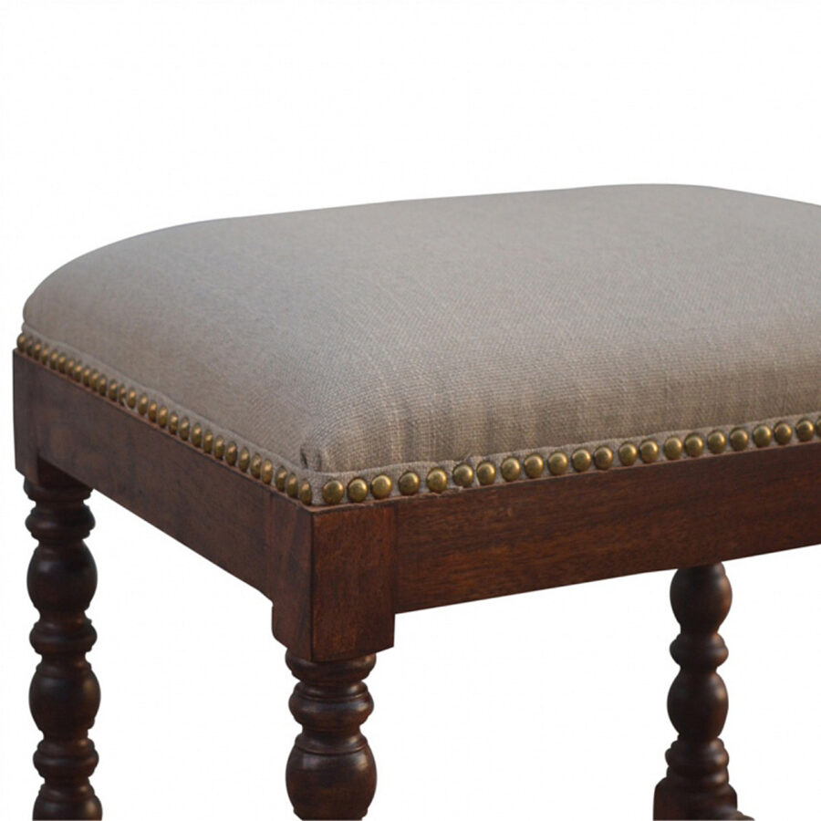 Mango Wood Occasional Footstool Upholstored in White Linen