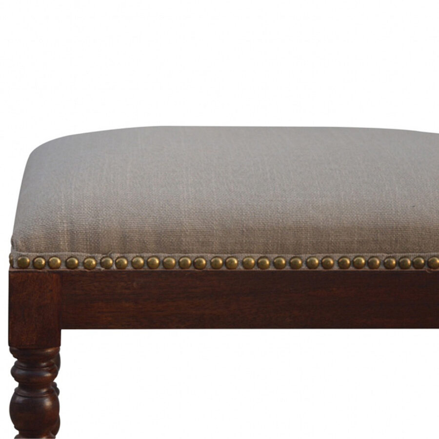 Mango Wood Occasional Footstool Upholstored in White Linen