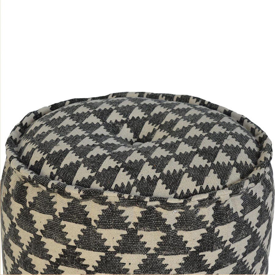 Round Footstool Upholstered in Jute Dhurie