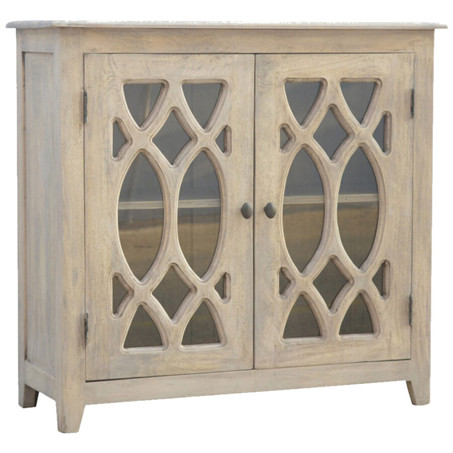 Stone Acid Wash Sideboard with 2 Hand Carved Glazed Doors