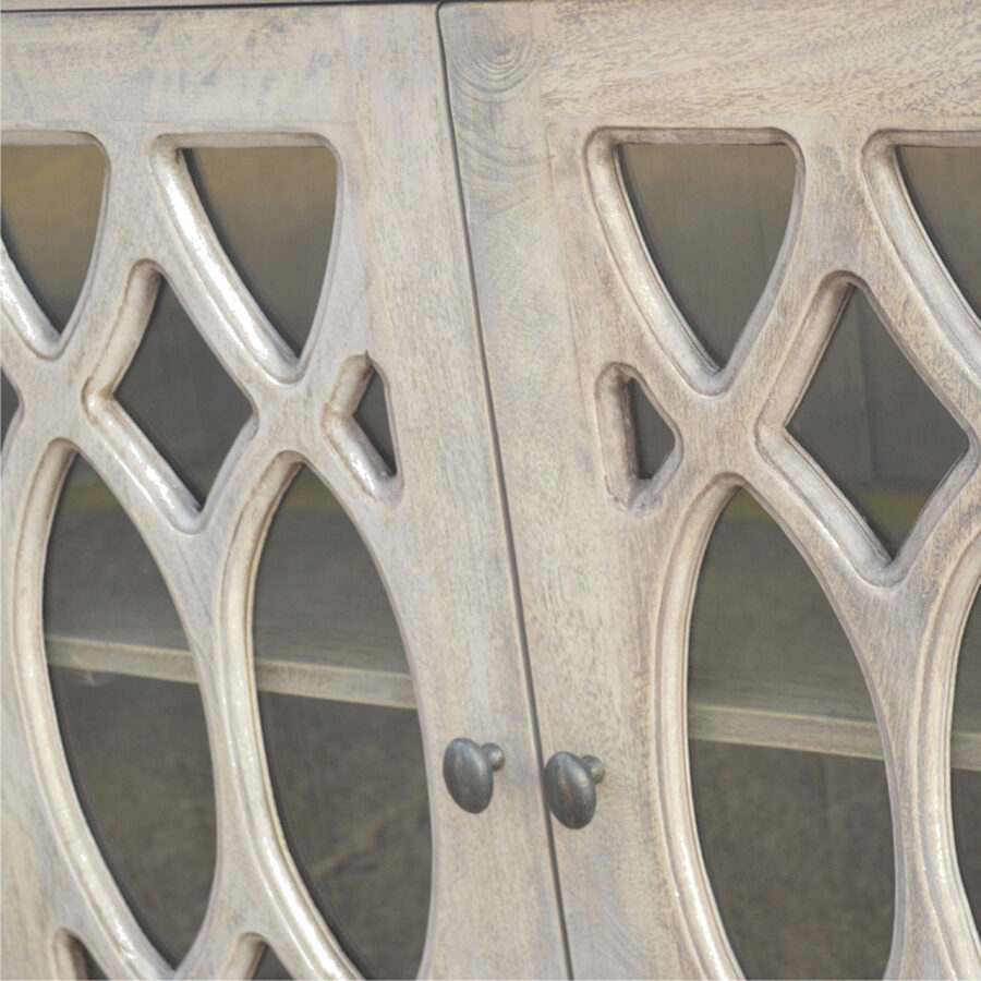 Bufetă cu spălare acidă în piatră cu 2 uși cu sticlă sculptate manual