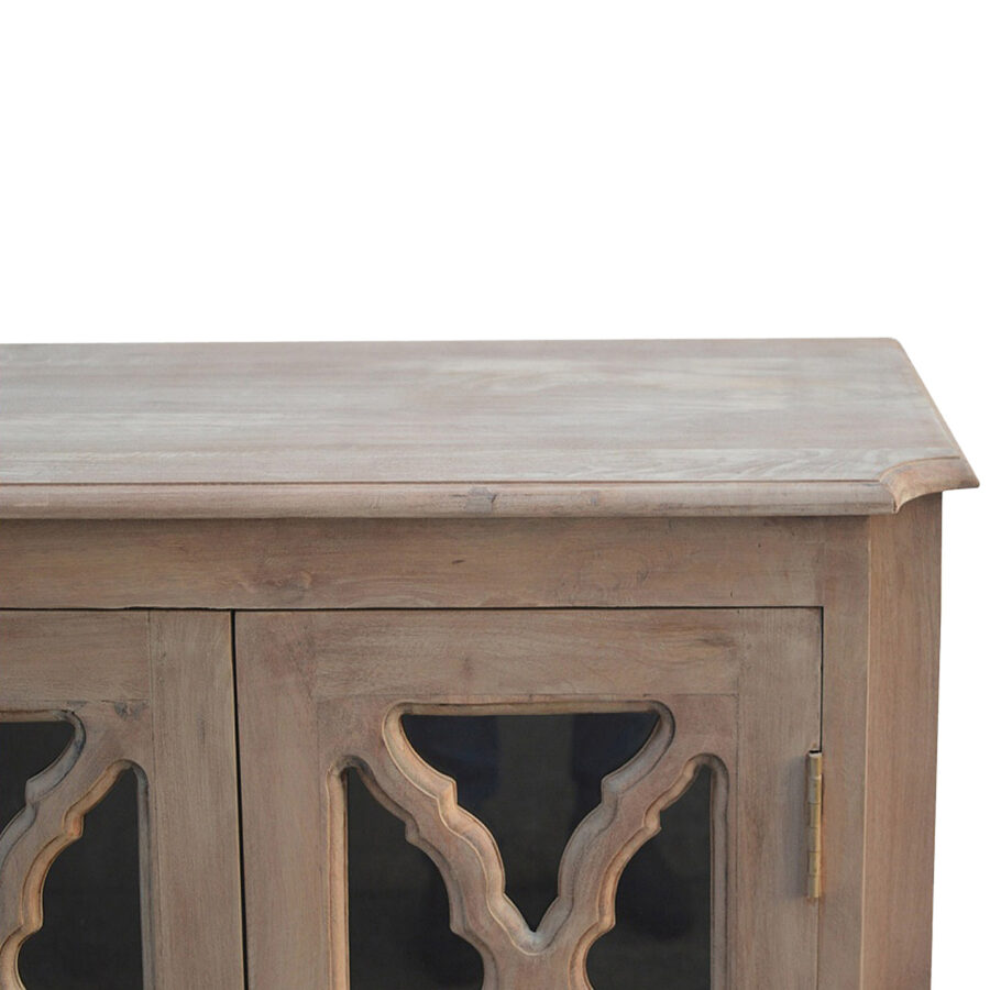 Credenza con 2 ante vetrate intagliate a mano