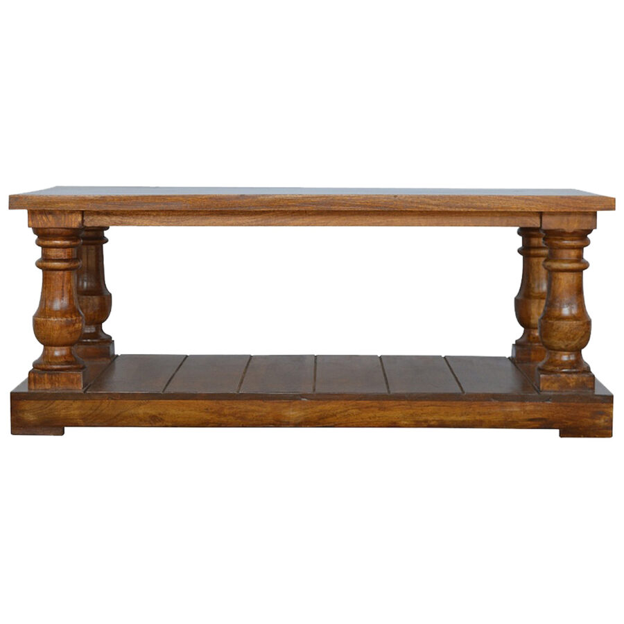 Square Solid Wood Turned Leg Country Coffee Table