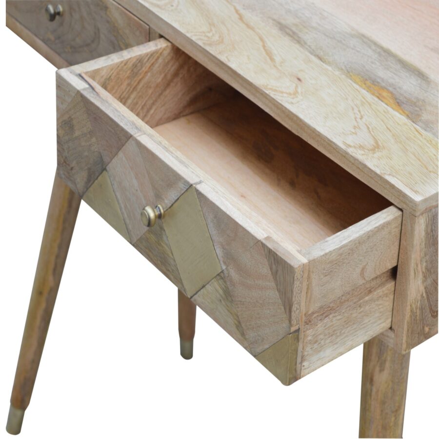 Oak-ish Gold Brass Inlay Console Table