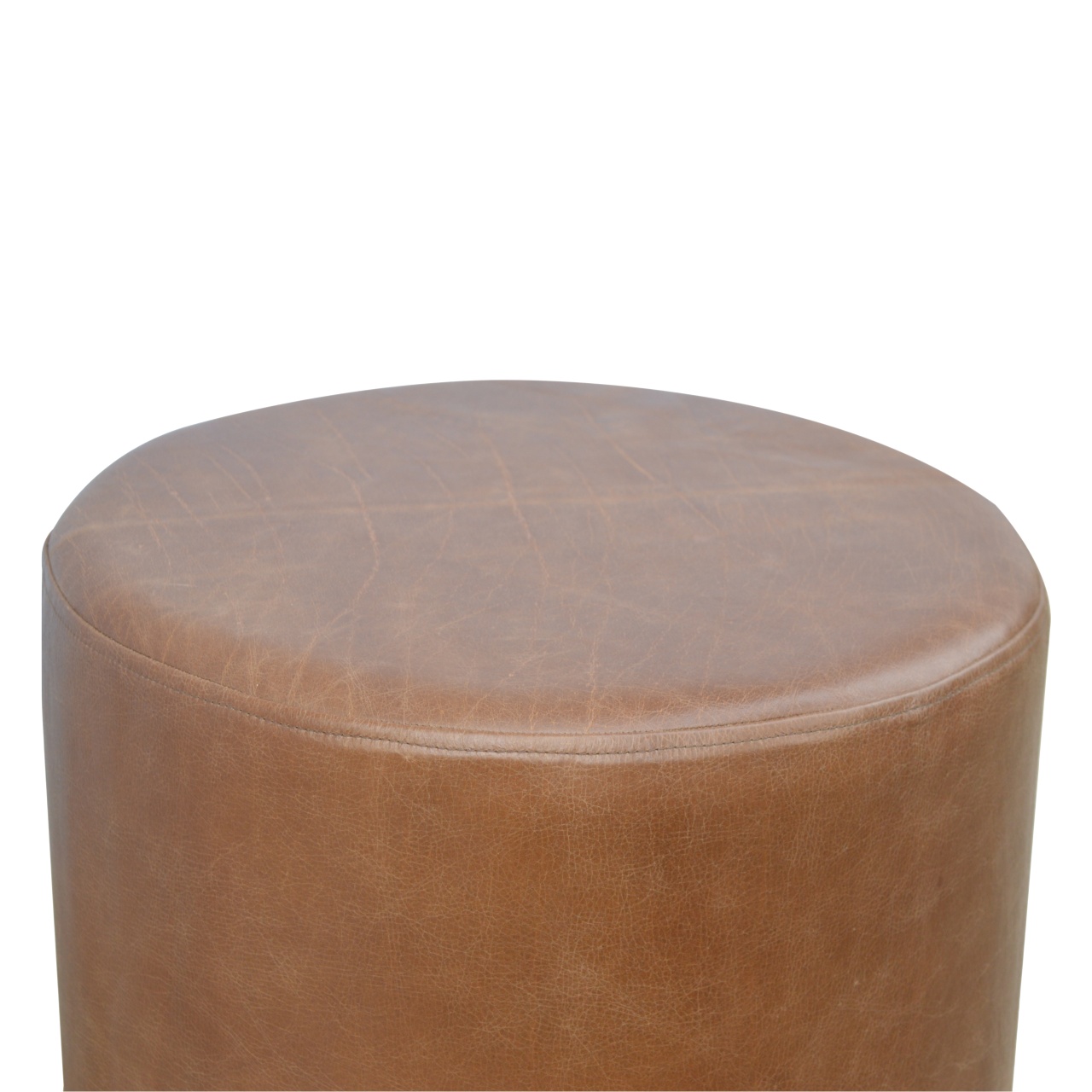 brown buffalo leather footstool with gold base