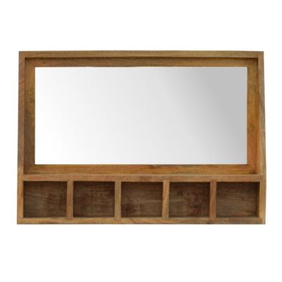 Solid Wood 5 Slot Wall Mounted Unit with Mirror