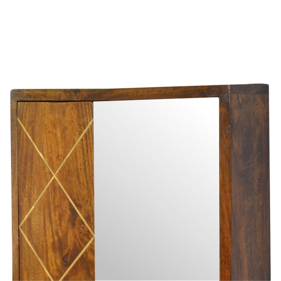 Sliding Brass Inlay Wall Mirror Cabinet
