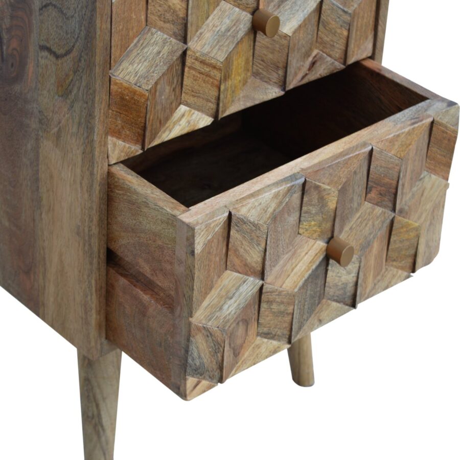 Cube Carved Bedside with 2 Drawers