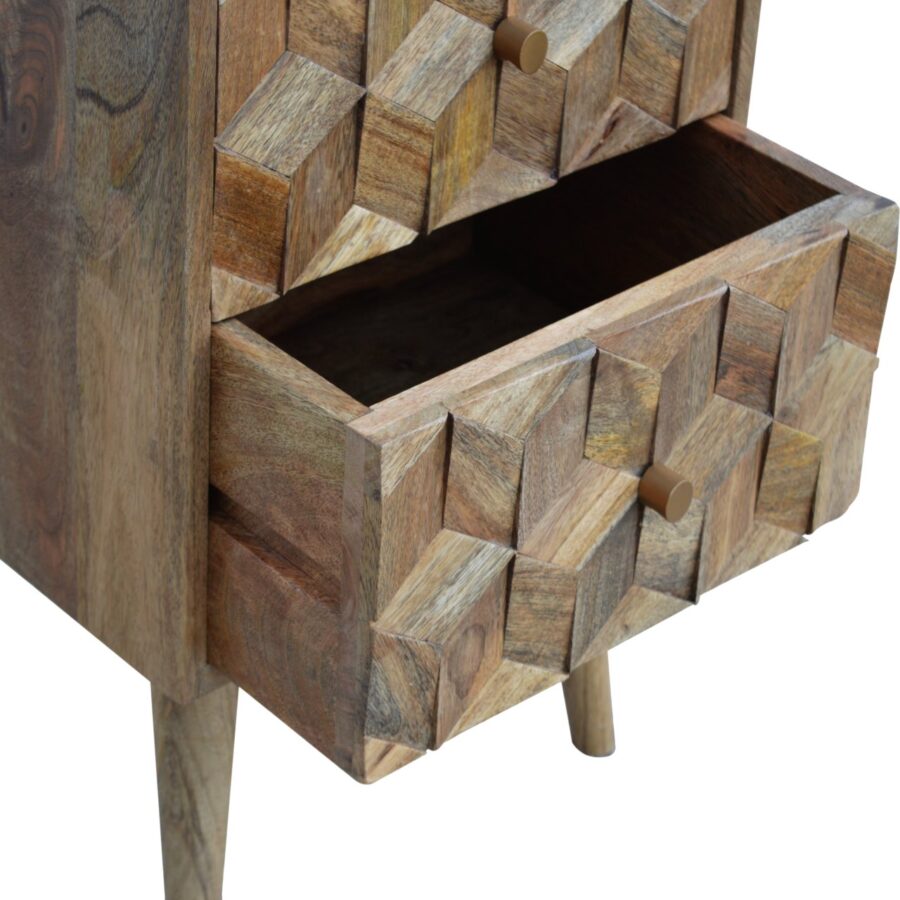 Cube Carved 2 Drawer Bedside - Image 4