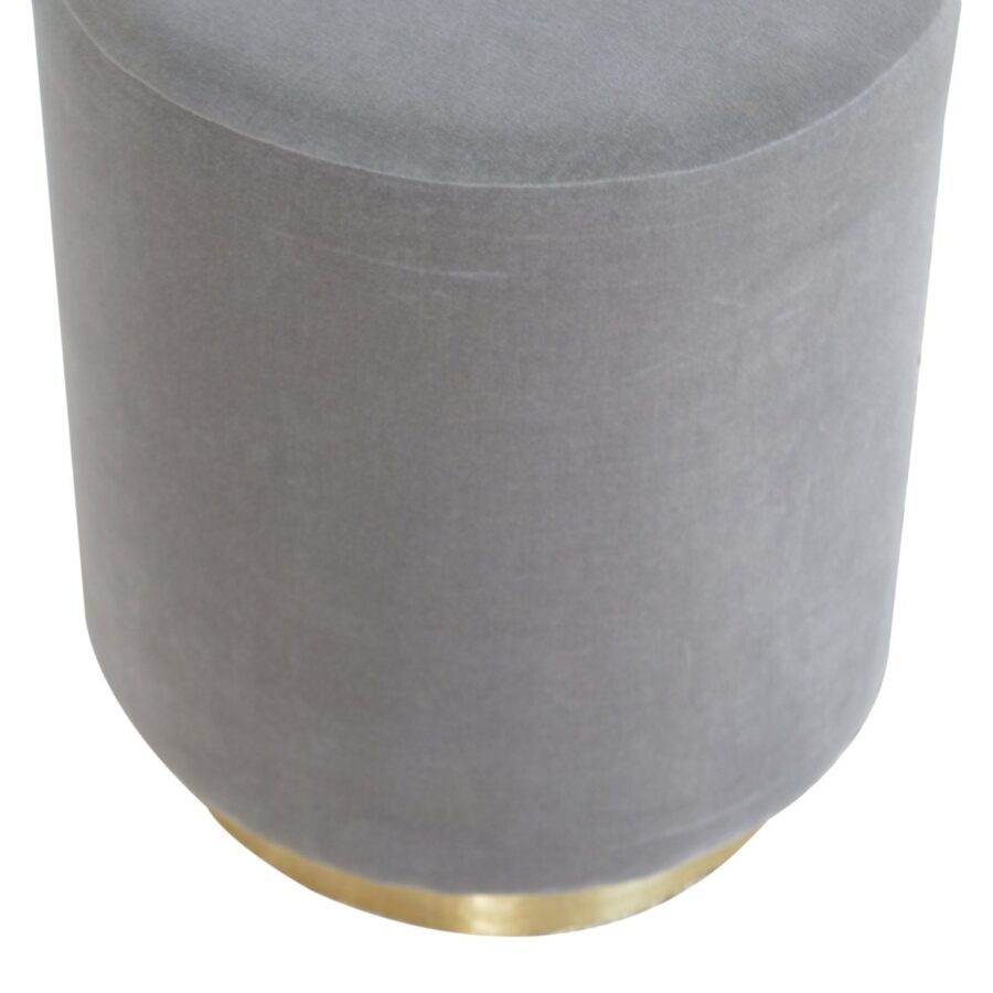 Grey Velvet Footstool with Gold Base