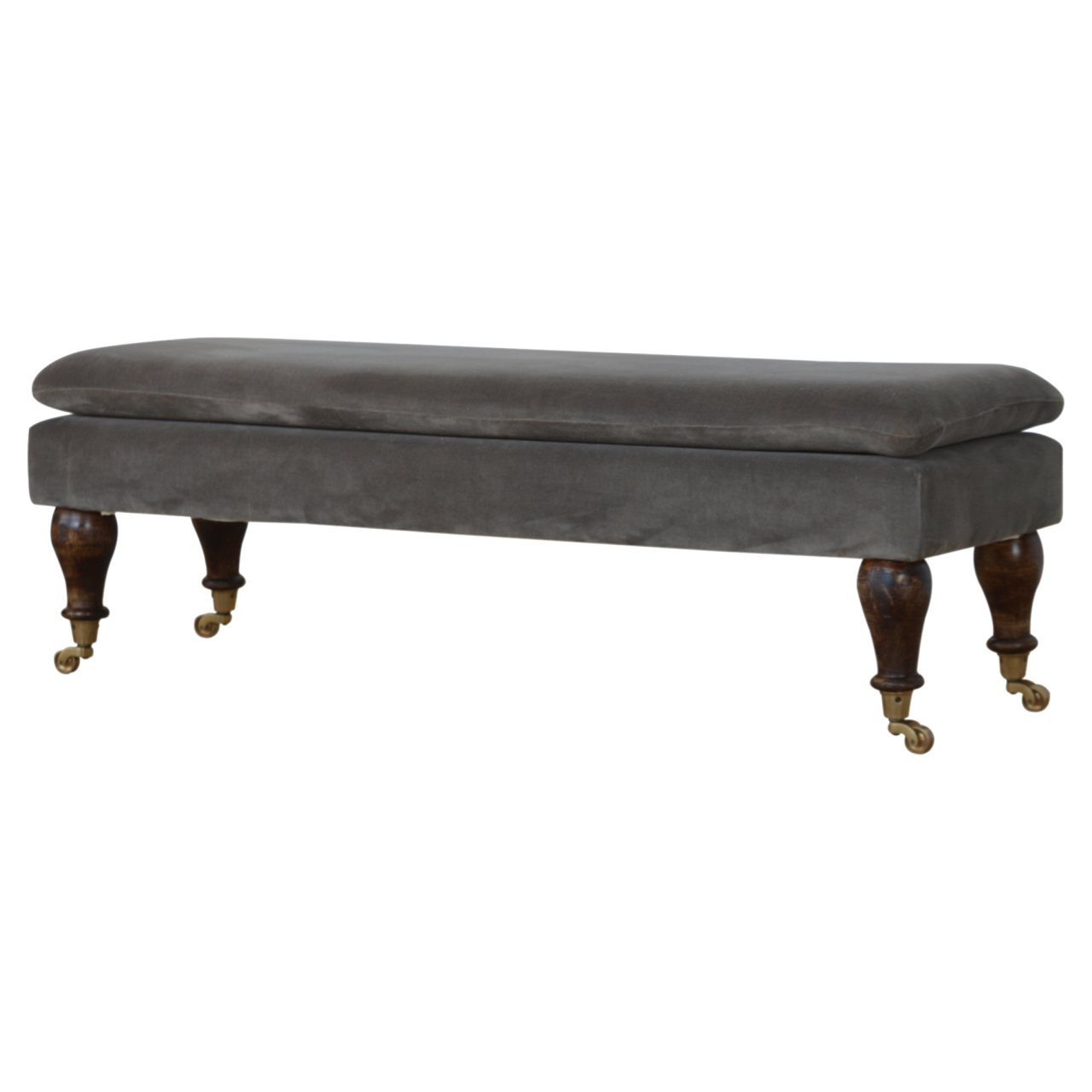 Wholesale Grey Velvet Bench with Castor Feet, Dropship Artisan Furniture