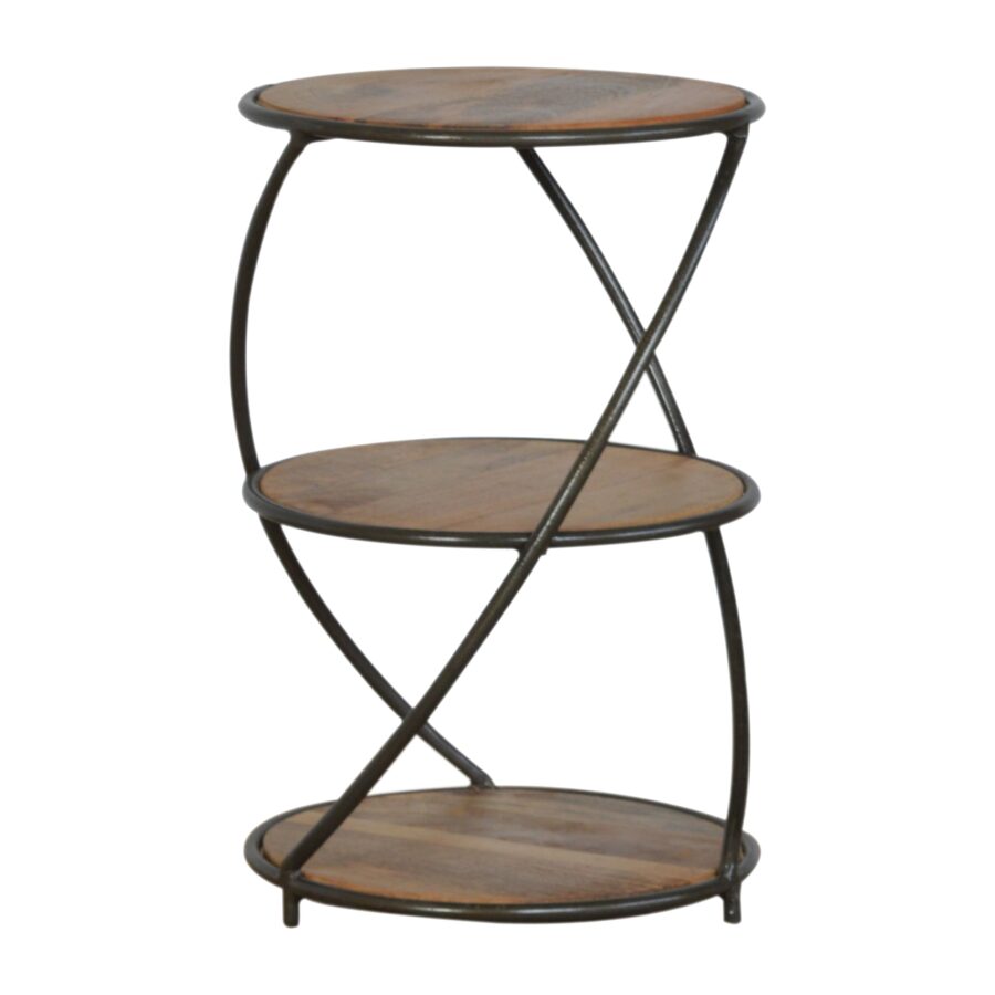 Industrial 3 Tier Solid Wood End Table